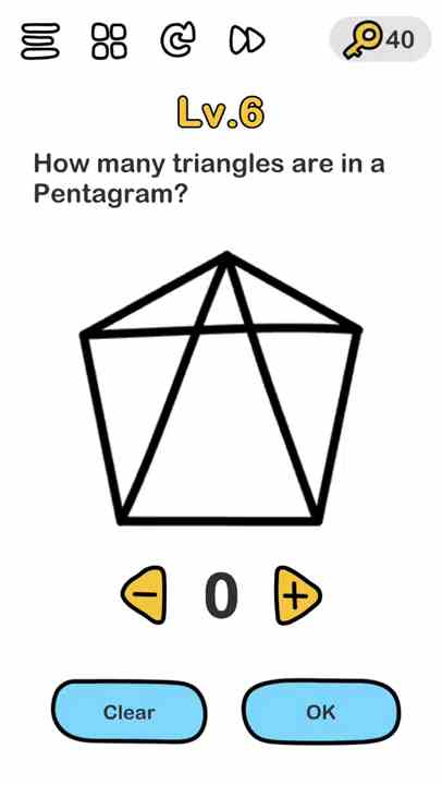  Brain Out Level 6 How many triangles are in a pentagram Answer