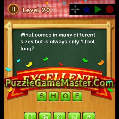 Word Riddles Level What Comes In Many Different Sizes But Is Always Only 1 Foot Long Puzzle Game Master