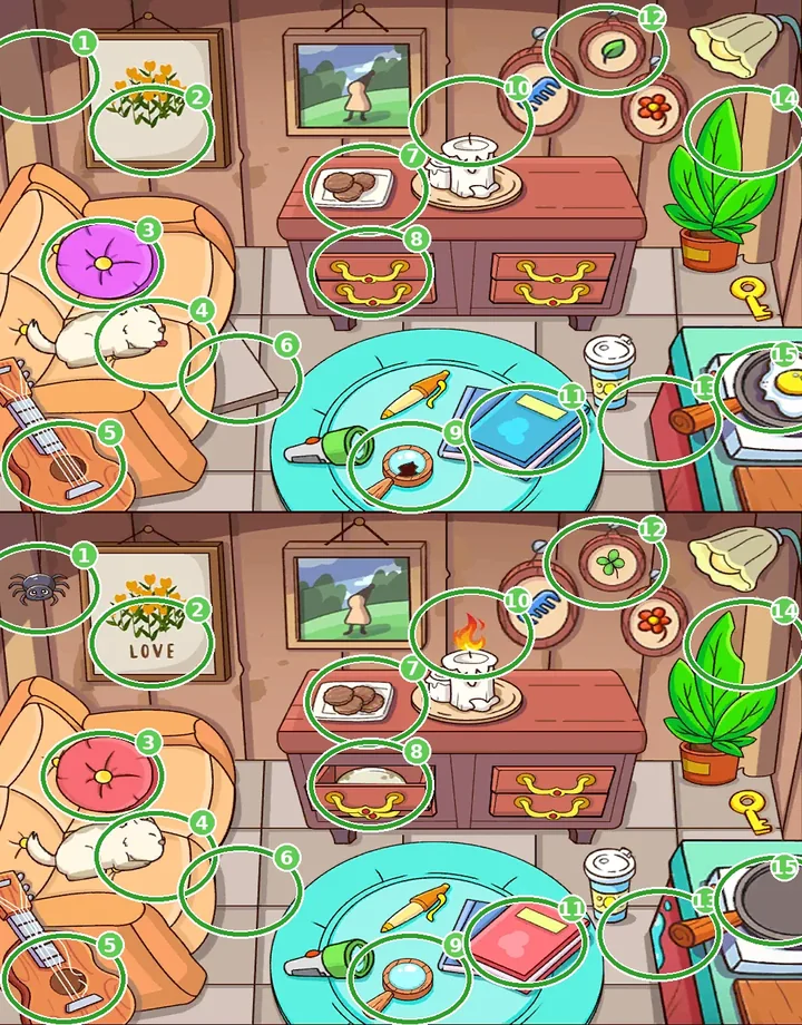 Brainy Escape 2 Level 27 all 15 differences circled