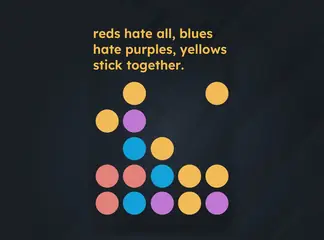 Game is Hard Level 187 Reds Hate All, Blues Hate Purples, Yellows Stick Together