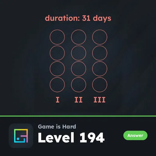 Game is Hard Level 194 Duration: 31 Days answer