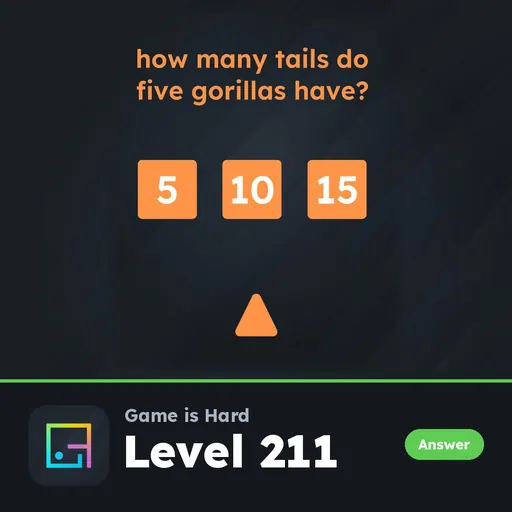 Game is Hard Level 211 How Many Tails Do Five Gorillas Have? answer