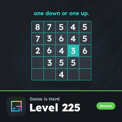 Game is Hard Level 225 One Down or One Up answer