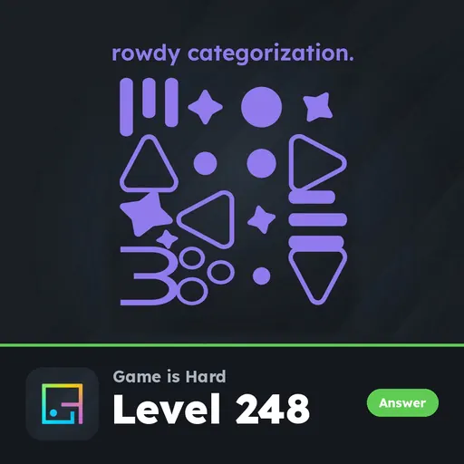 Game is Hard Level 248 Rowdy Categorization answer