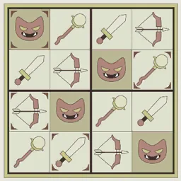 IQ Dungeon Bonus 6 hint picture for Use Sword, Bow, and Cane to Seal Away the Devils!